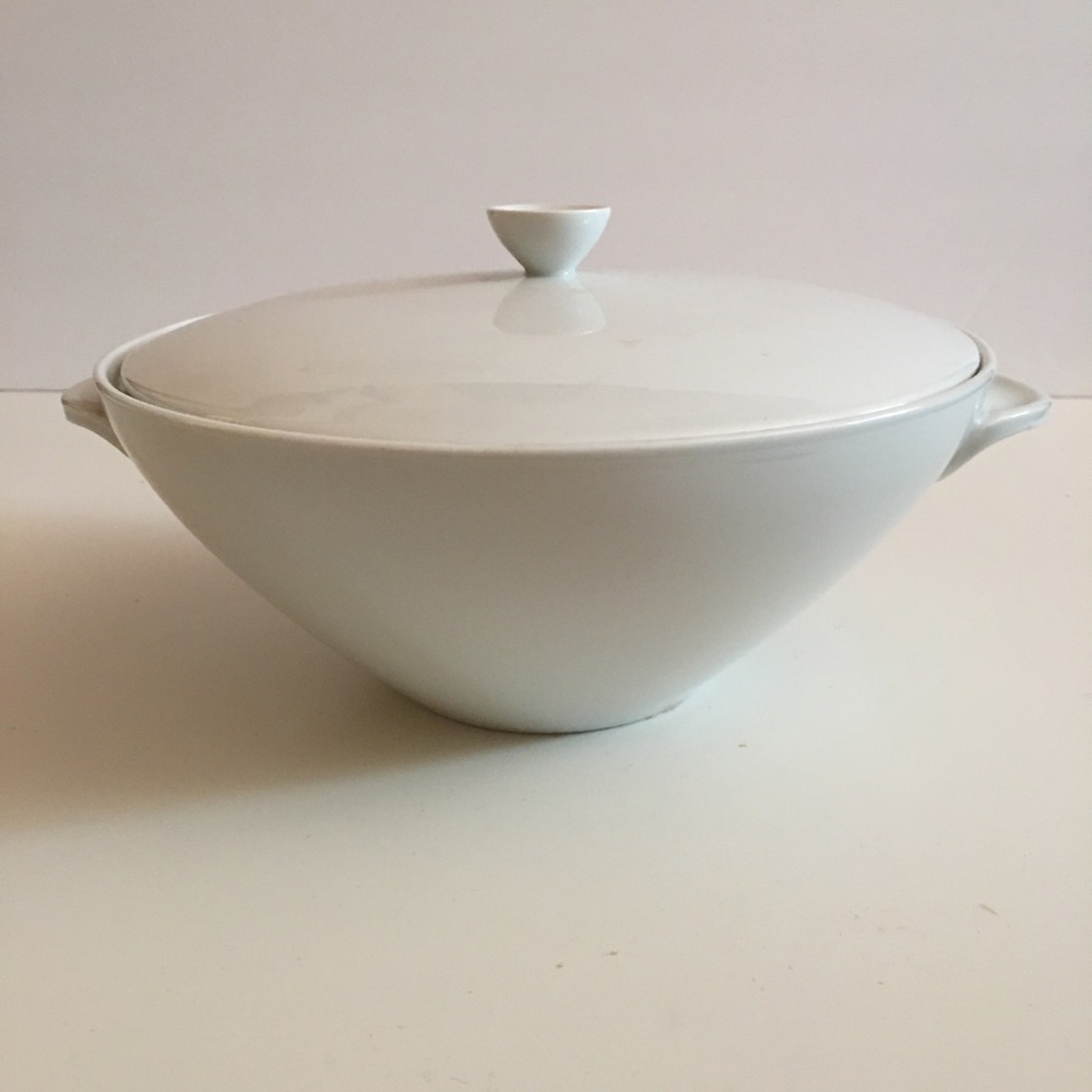 Vintage 1960 MCM signed White German porcelain Serving Dish with Lid Bowl